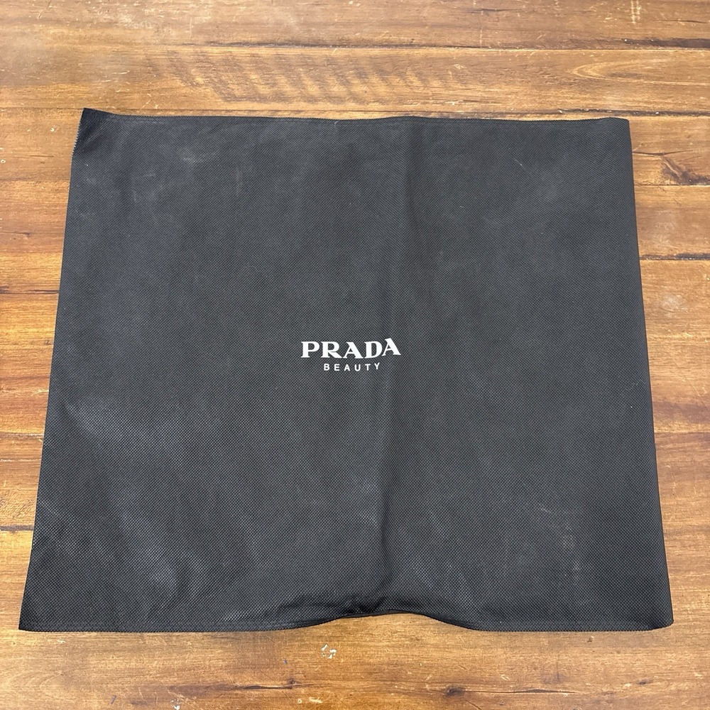 Prada Beauty Dust Bag Black Foldover Logo Spell Out ~17.5x16